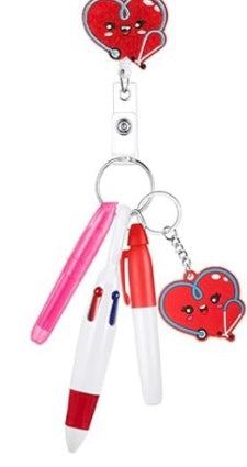 Keychain Retractable Badge Mini Highlighter Pen Ballpoint Gift set