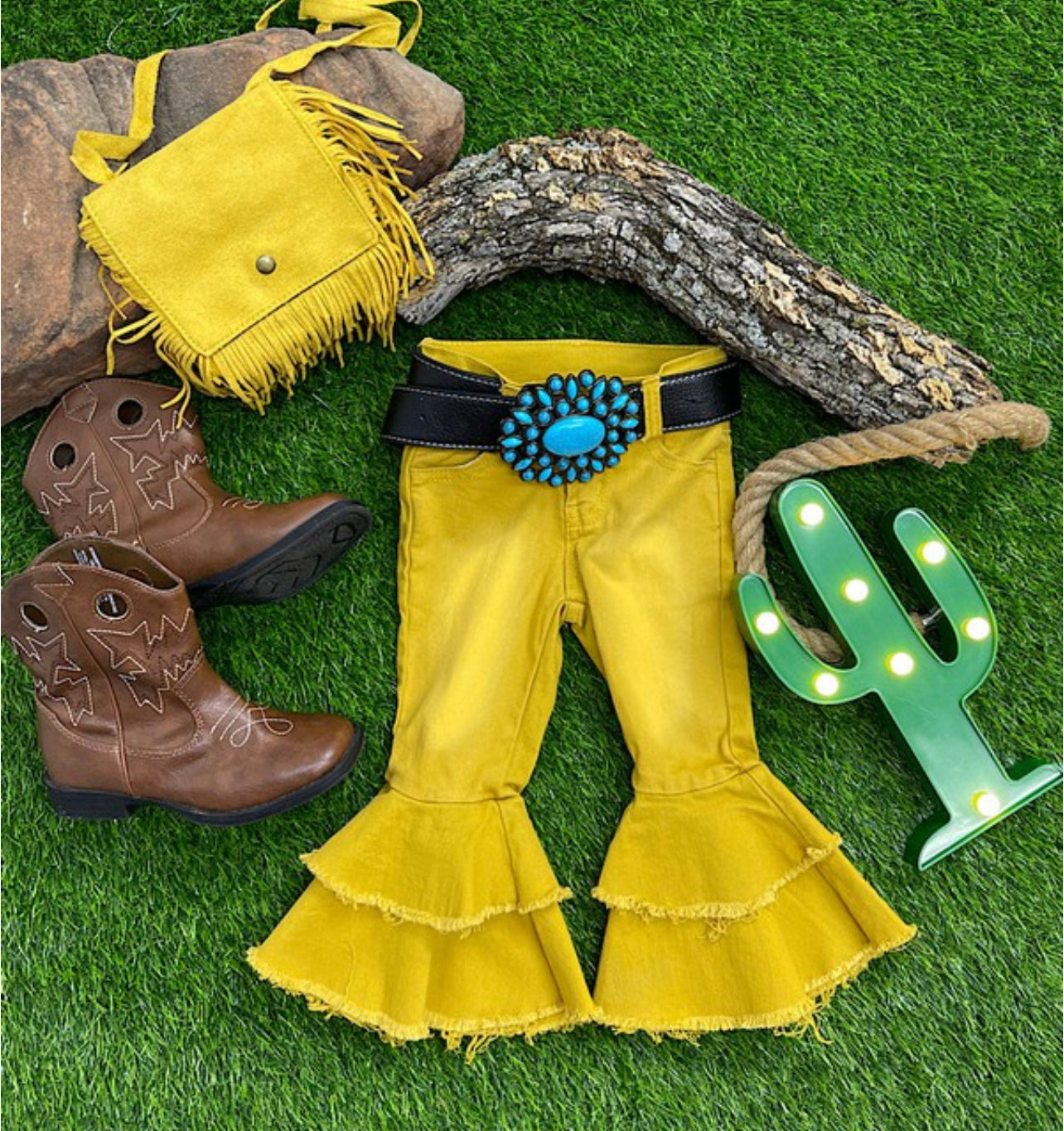 MUSTARD DENIM BELL PANTS