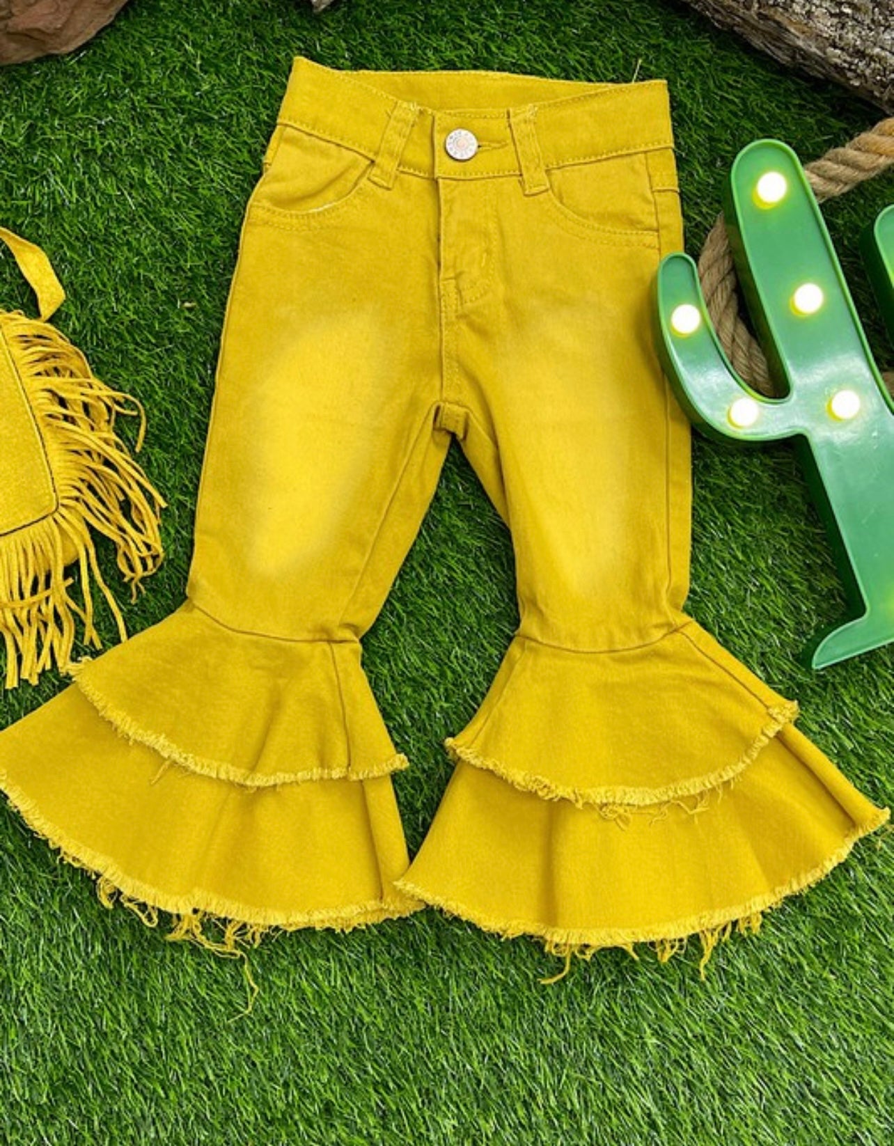 MUSTARD DENIM BELL PANTS