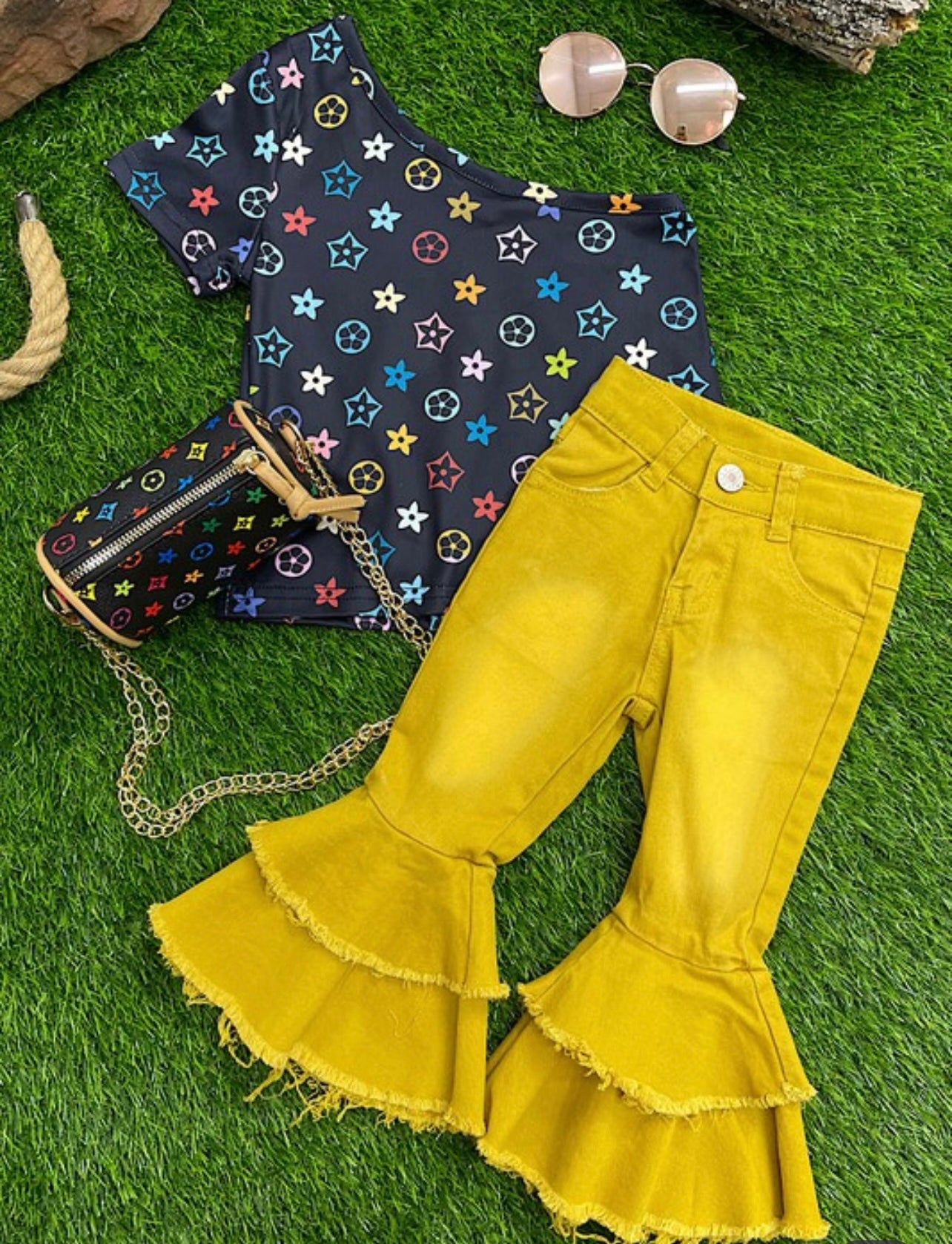 MUSTARD DENIM BELL PANTS