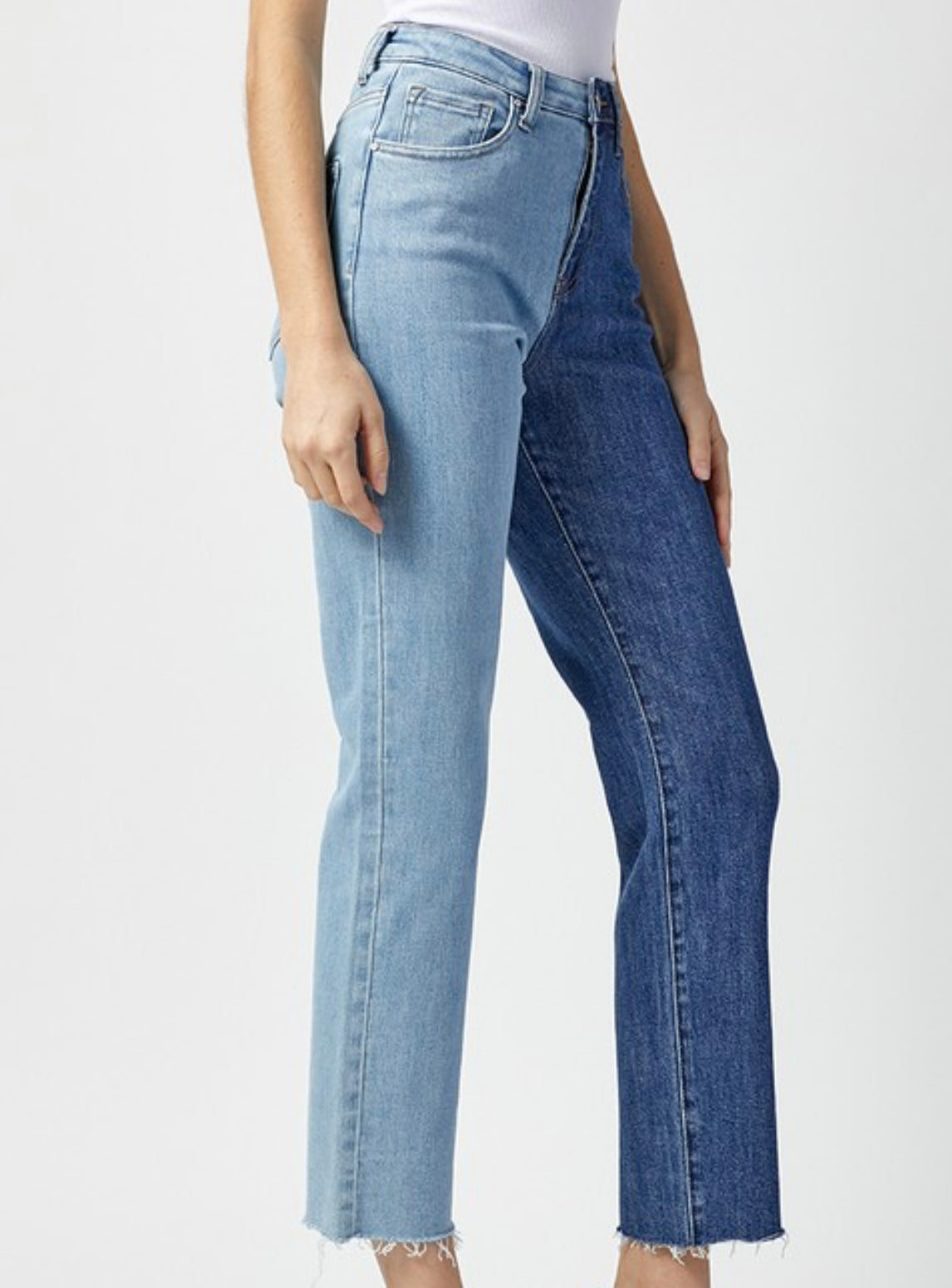 Two tone cross over jeans